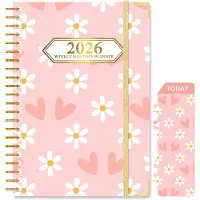 Famanu – Agenda 2026 A5 hardcover met twin-wire binding duidelijke tabbladen binnenvak bladwijzer en stijlvol bloemendesign