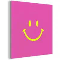 MuchoWow Aluminium schilderij 50x50 cm - Wanddecoratie metaal - Smiley - Vrolijk - Roze - Metalen muurdecoratie woonkamer - Decoratie industrieel - Foto op dibond - Industriële accessoires slaapkamer
