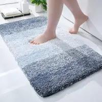 Famanu - Zacht badkamertapijt, 40 x 60 cm, antislip, wasbaar, badmat, hoogpolig, badmat, microvezel, absorberend, blauw