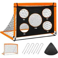 OEM Kindervoetbaldoel 2-in-1, doel met 5 schotgaten, geschikt voor de tuin, gemakkelijk te verplaatsen, inclusief tas, en 4 grondpennen