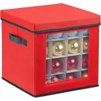 Famanu - kerstballen opbergbox, voor 64 ballen, HxBxD: 30 x 30 x 30 cm, met handgreep, vlies, karton, rood/groen