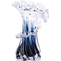 Famanu – Blauw wit helder gradiënt zeeglas vaas Murano handgeblazen glazen vaas unieke glazen bloemenvaas voor oceaanthema thuis middelpunt modern kantoor entree tafel creativiteit