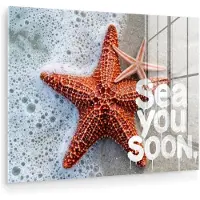 MuchoWow Glasschilderij 160x120 cm - Schilderij acrylglas - Sea you soon - Zeester - Zee - Foto op glas - Muurdecoratie woonkamer - Wanddecoratie slaapkamer - Schilderijen