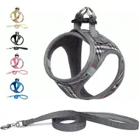 Famanu – Hondentuig Kleine honden met riem - anti-trektuig Reflecterend ademend borsttuig - puppytuig voor kleine - middelgrote honden (XXS - Grijs geruit)