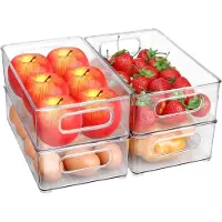 Famanu - Koelkast-organizer, stapelbaar, opbergdoos, keukenorganizer, voorraaddoos, doorzichtig reservoir voor koelkast, keuken, kasten (4 stuks)