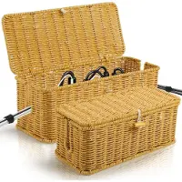 Famanu – Kabelbox - rotan kabelmanagementbox - handgemaakte kabelbox met deksel - kabelboxen met 10 kabelbinders - voor het verbergen van kabels - stopcontacten en tv-draden voor kantoor - thuis
