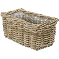 Famanu – Plantenbak rotanlook rechthoekig 60 x 23 x 20 cm voor binnen en buiten kunststof grijs bruin
