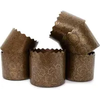 Famanu - Papieren antiaanbak-bakvormen voor Italiaanse panettone, paasbrood, paska, kulich, 340 g, 12 stuks, bruin ontwerp, b 11 x h 8,5 cm