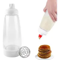 Famanu - Deegportioneerder 1000 ml met Schaal en Mengbol, mixerfles voor pannenkoeken, muffins, crêpes en wafels, makkelijk mengen en schenken
