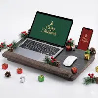 Markenlos Laptop bureau voor het bed – met telefoonhouder en polssteun – geschikt voor laptops tot 17,3 inch – in walnootkleur