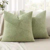 Famanu – Set van 2 stuks ribfluwelen kussenslopen corduroy eurostijl 60 x 60 cm groen