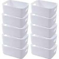 Famanu – Set van 10 multifunctionele kunststof opbergmanden met handgrepen, geschikt voor badkamer keuken kantoor en kast
