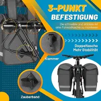 Famanu Fietstas, bagagedrager, 33 liter, snelle bevestiging, fietstas voor bagagedrager met regenbescherming, reflecterende fietstassen achter, bagagedrager (grijs)