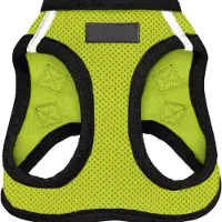 Famanu – Hondentuig - mesh voor alle weersomstandigheden - reflecterend - tegen trekken - kleine - middelgrote honden - katten - met klittenband - gesp - dubbele D-ringen - limoengroen/zwarte bies - S