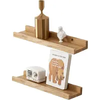 Famanu - Rustieke eiken wandplanken set van 2, 30 cm, massief hout met metalen beugels