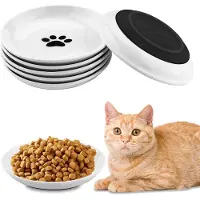 Famanu - Kattenbak, keramiek, 6-delig, keramische voerbak voor katten, met antislip rubberen onderkant, platte kom voor kittens en puppy's