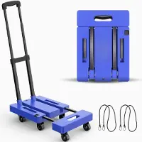 Famanu - Blauwe steekwagen met 6 wielen, draagvermogen 225 kg, inklapbaar met elastische touwen