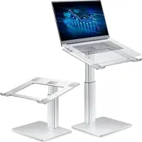 Famanu – Laptopstandaard - in hoogte verstelbaar - voor bureau - staand mogelijk - compact alternatief voor staand bureau - geschikt voor MacBook en alle notebooks van 13 tot 16,5 inch - zilver