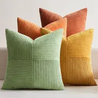 Famanu – Corduroy ribfluweel kussenhoezen set van 4 (40x40 cm) – herfst patchwork – oranje/groen serie – bank/stoel