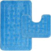 Famanu – Luxe 2 - delige blok badmat set antislip ultra zachte badkamermatten waterabsorberende badmatten machine wasbaar tapijt toiletmat voor badkamer vloer ()