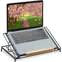 Famanu – Laptopstandaard 13 inch - metaal - mesh - verstelbaar - houder voor laptop en boekensteun - zwart - duurzaam en stevig - compact en multifunctioneel voor bureau of thuiswerkplek