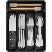 Famanu - Compacte besteklade met 5 vakken, kunststof keukenorganizer, zwart