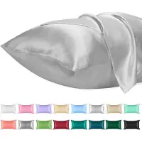 Famanu - Satijnen kussenslopen 50x90 cm lichtgrijs set 2, microfiber satijn effen kleur, envelopsluiting kreukvrij ademend