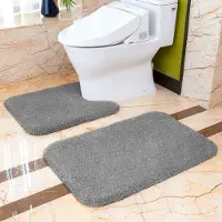 Famanu – Zachte badmatset - antislip - van dikke en pluizige microvezel - 2 - delige set - badmat 50 x 80 cm + wc - mat 50 x 60 cm (donkergrijs)