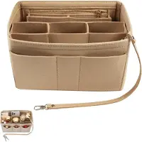 Famanu – Tasorganizer - handtas-organizer van vilt - 27 x 16 x 15 cm - tasorganizer - shoppers met vakken en ritssluiting - draagtas (beige)