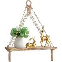 Famanu - Wandrek van hout, boho, decoratie, hangrek, wanddecoratie, balkon, badkamer, woonkamer, handgeweven, zwevend rek