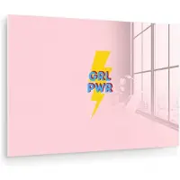 MuchoWow Glasschilderij 180x120 cm - Schilderij acrylglas - Grl pwr - Bliksem - Roze - Foto op glas - Muurdecoratie woonkamer - Wanddecoratie slaapkamer - Schilderijen