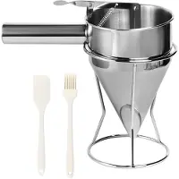 Famanu - Deegportioneerder RVS 1,4 L met Standaard, trechter dispenser met olieborstel en schraper, voor keuken en thuis bakken