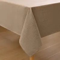 Famanu - Tafelkleed met linnenlook, afwasbaar, lotuseffect, rechthoekig, 140 x 300 cm, tafelzeil, waterafstotend, tafellinnen, vlekbescherming, lichtbruin