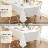 Famanu - Tafelkleed met linnenlook, afwasbaar, lotuseffect, rechthoekig, 140 x 300 cm, tafelzeil, waterafstotend, tafellinnen, vlekbescherming, wit