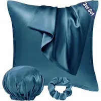 Famanu - Satijnen kussenslopen 80x80 cm set 2 + haaraccessoires, OEKO-TEX, zijdezacht glanzend, bescherming voor haar en huid