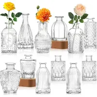 Famanu – Glazen vaas - knopvaas - kleine vintage bloemenvaas - kleine vintage bloemenvaas voor bloemstukken - decoratief tafelopzetstuk - tafeldecoratie - thuis - bruiloft - feest - 12 stuks