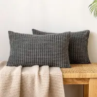 Famanu – Corduroy ribfluweel kussenslopen set van 2 (40x60 cm) – zachte geribde sierkussenhoezen met granulaatstructuur – bank/woonkamer – donkergrijs