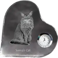 Art-Dog Somalische kat - kristallen klok met foto van een kat, hartvormige wandklok, gepersonaliseerde staande klok van het merk