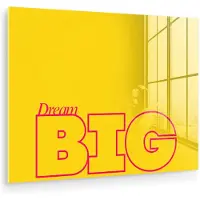 MuchoWow Glasschilderij 160x120 cm - Schilderij acrylglas - Dream big - Geel - Grafisch - Foto op glas - Muurdecoratie woonkamer - Wanddecoratie slaapkamer - Schilderijen