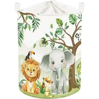 Famanu – Opvouwbare wasmand met bosdierenprint, grote stoffen opbergmand voor wasgoed en