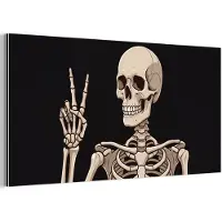 MuchoWow Aluminium schilderij 40x20 cm - Wanddecoratie metaal - Skelet - Peace - Zwart - Metalen muurdecoratie woonkamer - Decoratie industrieel - Foto op dibond - Industriële accessoires slaapkamer