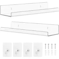 Famanu – Set van 2 acryl zwevende wandplanken met bevestigingsmateriaal - voor kleine items - Japandi stijl - afmetingen 30 x 8 x 3 - 5 cm