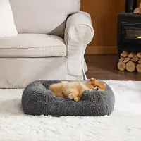 Famanu - Hondemand Fluffy voor Kleine Honden – 64x53x18cm Wasbaar Hondemand voor Grote Katten of Kleine Honden, Vierkant Knuffelbed met Zachte Rand en Antislip Bodem, Grijs