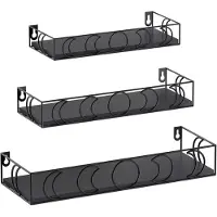Famanu Zwevende houten planken met maanfasen decoratie - praktische opslag en stijlvolle decoratie - set van 3 - zwart - hout