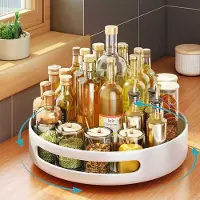 Famanu – Draaiplateau kast organizer 360 graden lazy susan 25 cm antislip draaibaar kruidenrek multifunctionele keukenorganizer wit