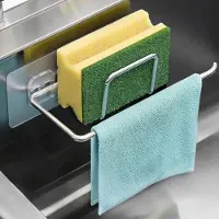 Famanu – Gootsteen organizer van roestvrij staal, zelfklevend, 3 vakken, minimalistisch design