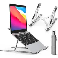 Famanu - Verstelbare aluminium laptopstandaard bureauhouder voor laptops tot 17.3 inch grijs
