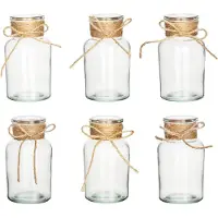Famanu – Kleine doorzichtige glazen vazen voor bloemen, 6 stuks tafelvazen, mini-flessen, decoratieve knopvaasset voor tafelstukken, bruiloft, huis, tafeldecoratie (rond-A)