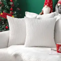 Famanu - Gestreepte corduroy kerst kussenhoezen 40x40 cm wit set 2, pluizig zacht met onzichtbare rits, bankdecoratie