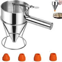 Famanu - Beslagdispenser RVS 600 ml met Rek, pancake pastasdispenser met 4 sproeiers, trechter voor cupcakes, pannenkoeken en bakwaren
